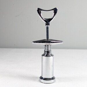 Vintage modernist Silver toned metal wine corkscrew and soda / beer bottle